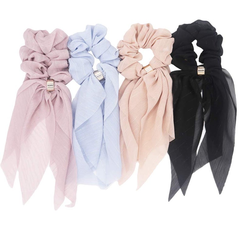 DINPREY Hair Scarfs for Women Girls, 8 Pcs Double Layer Bow Scrunchies for Hair Bunny Ear Scrunchies with Assorted Colors (8 Count) - Image 1